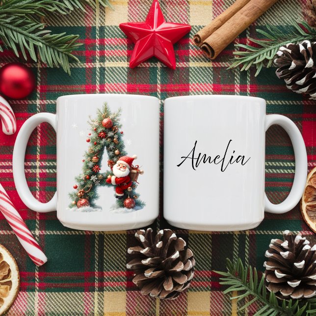 Personalized Christmas with Letter A | Santa  Coffee Mug (Creator Uploaded)