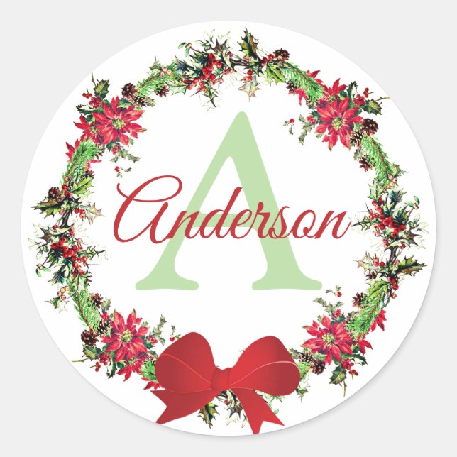 Personalized Christmas wreath Classic Round Sticker (Front)