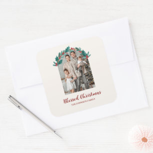 Personalized Christmas Wreath Photo & Name Sticker