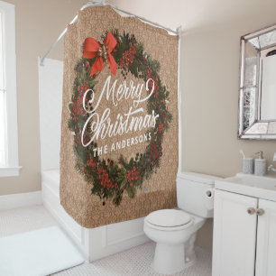Personalized Christmas Wreath Shower Curtain