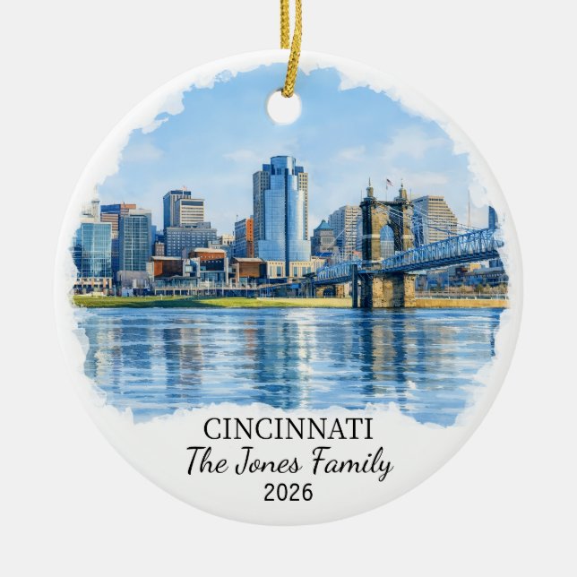 Personalized Cincinnati Ornament, Custom Ohio Ceramic Tree Decoration (Front)