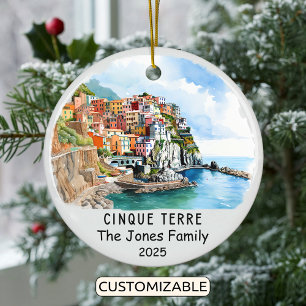 Personalized Cinque Terre Ornament, Italy Ceramic Tree Decoration