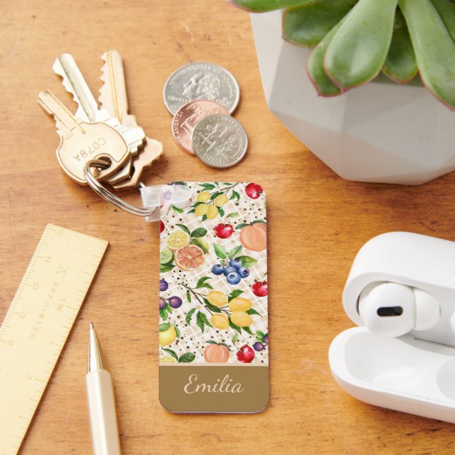 Personalized citrus Brown and beige pattern Key Ring (Desk)