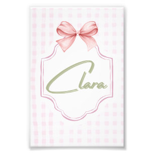 Personalized Clara Baby Girl Nursery Bow&Gingham Photo Print