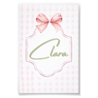Personalized Clara Baby Girl Nursery Bow&Gingham Photo Print