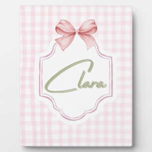 Personalized Clara Baby Girl Nursery Bow&Gingham Plaque