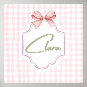 Personalized Clara Baby Girl Nursery Bow&Gingham Poster