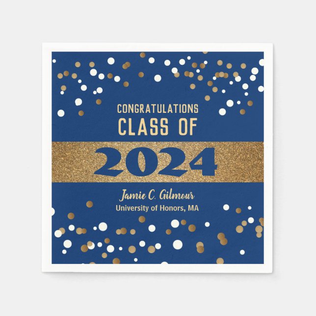 Personalized Class of 2024 blue Graduation Party Napkin (Front)