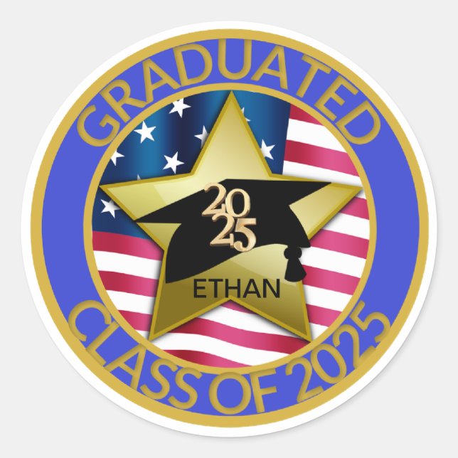 Personalized Class of 2025 Graduation Classic Round Sticker (Front)
