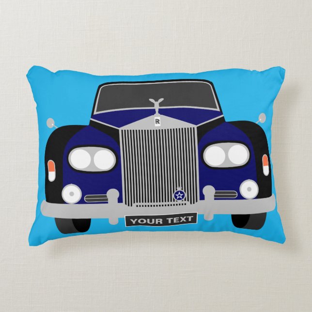 Personalized Classic Blue British Limousine Car Decorative Cushion (Front)