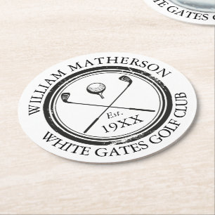 Personalized Classic Golf Club Name Round Paper Coaster