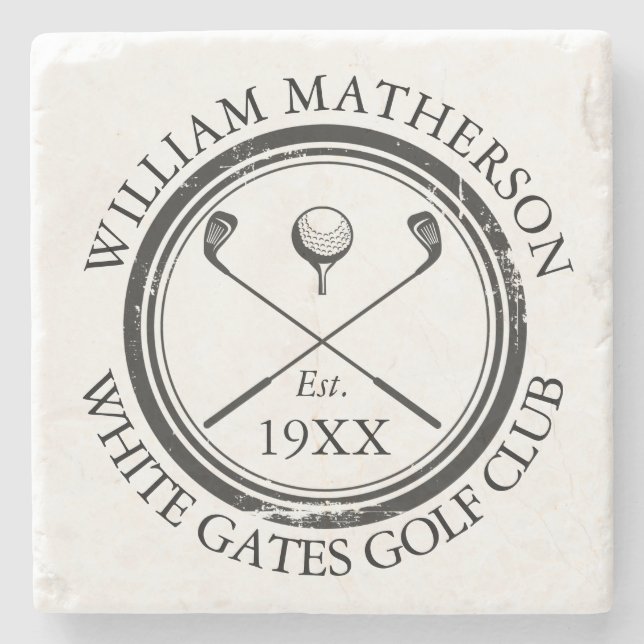 Personalized Classic Golf Club Name Stone Coaster (Front)