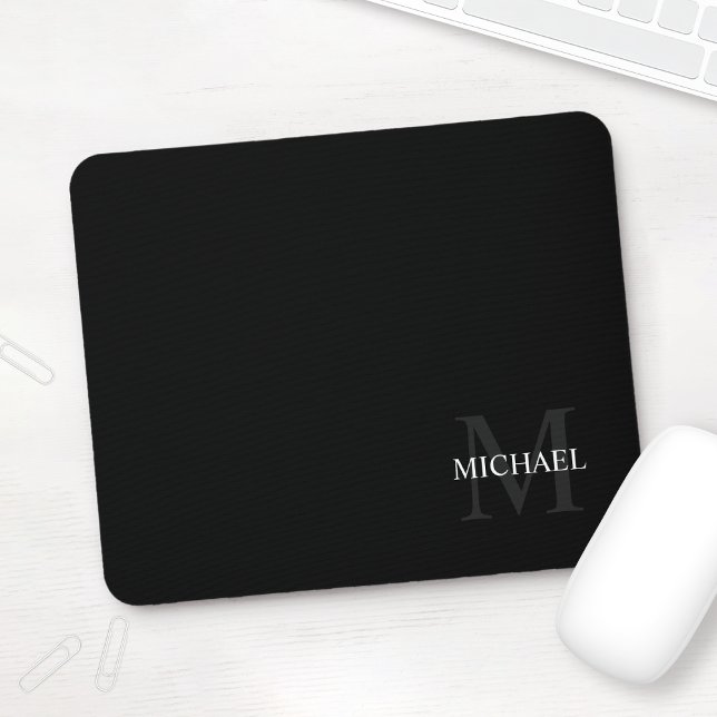 Personalized Classic Monogram and Name Black Mouse Mat (Creator Uploaded)