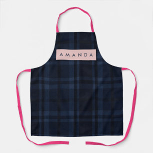 Personalized Classic Navy Blue Plaid Pattern Apron