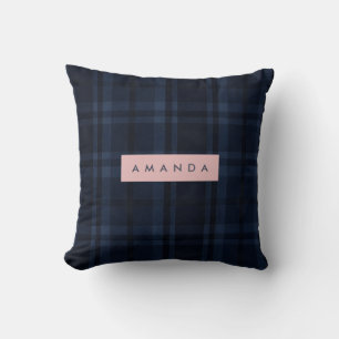 Personalized Classic Navy Blue Plaid Pattern Cushion