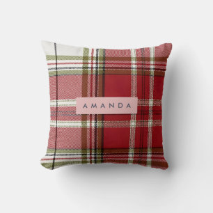 Personalized Classic Red and Olive Plaid Cushion