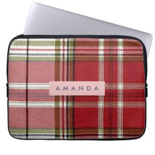 Personalized Classic Red and Olive Plaid  Laptop Sleeve