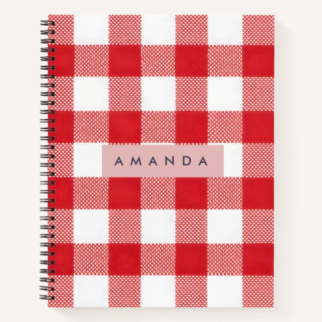 Personalized Classic Red Gingham Plaid Notebook (Front)
