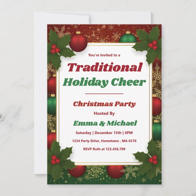Personalized Classic Red & Green Christmas Party Invitation (Front)