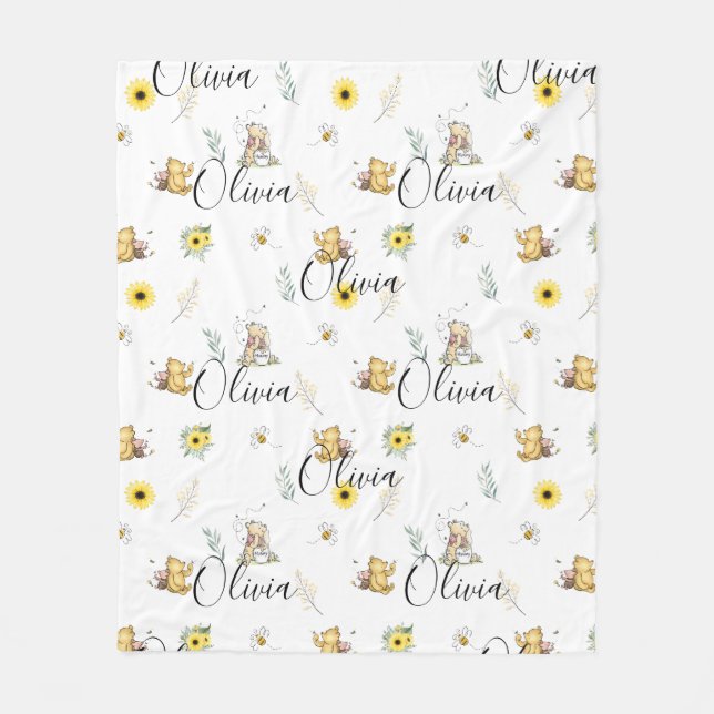PERSONALIZED CLASSIC WINNIE BEAR BABY BLANKET GIFT (Front)