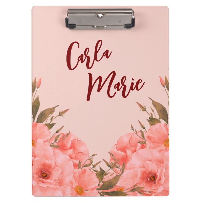 Personalized Clipboard | Pink Floral Design (Front)