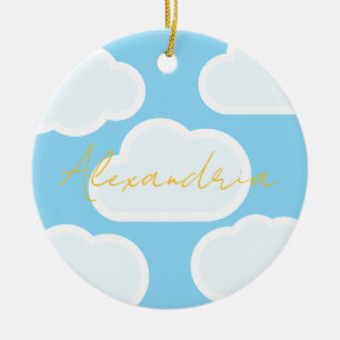 Personalized Clouds Name Christmas Ceramic Tree Decoration