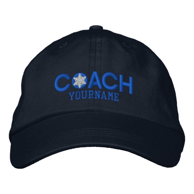 Personalized Coach Snowflake in Blue Embroidered Hat (Front)