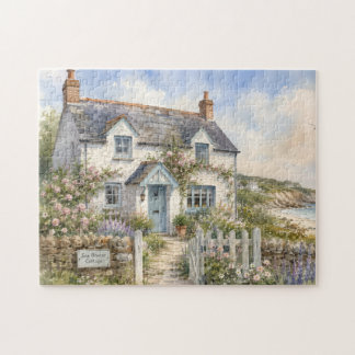 Personalized Coastal Cottage Watercolour  Jigsaw Puzzle