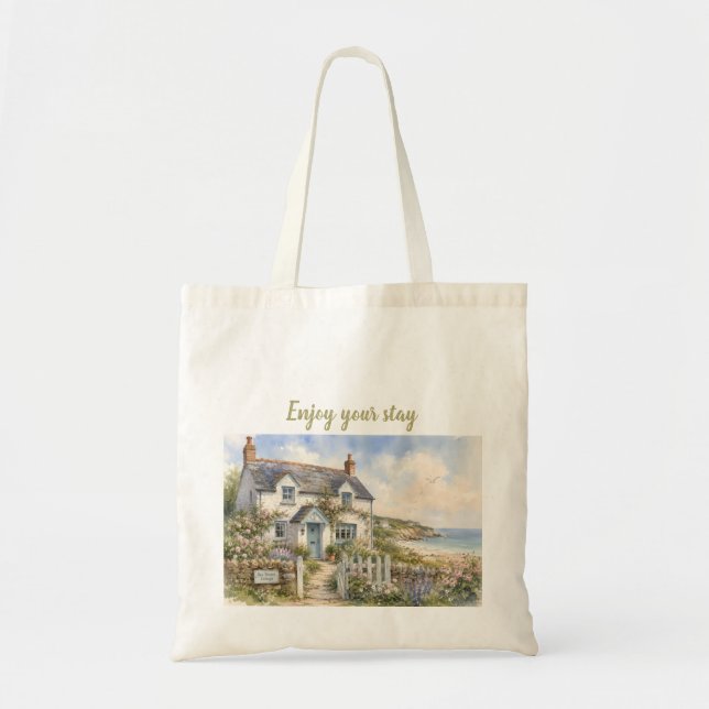 Personalized Coastal Cottage Watercolour  Tote Bag (Front)
