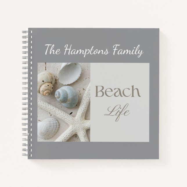 Personalized Coastal Seashell Gift for Beach House Notebook (Front)