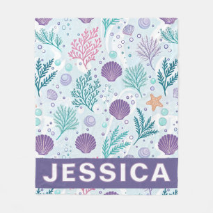 Personalized Coastal Seaweed Shells Ocean Fleece Blanket