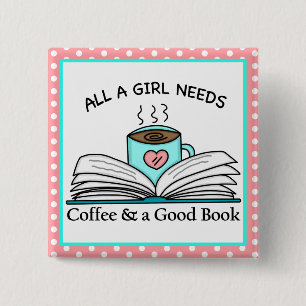 Personalized Coffee and a Good Book 15 Cm Square Badge