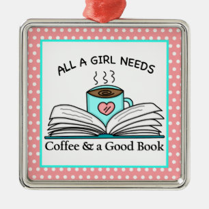 Personalized Coffee and a Good Book Metal Tree Decoration