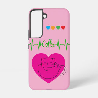Personalized Coffee Cat in Cup Samsung Case – Pink