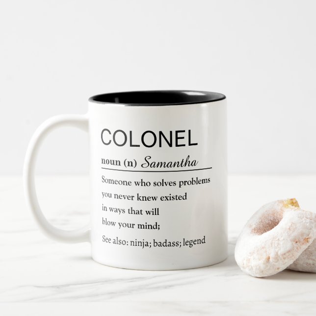 Personalized Colonel Dictionary Definition Two-Tone Coffee Mug (With Donut)
