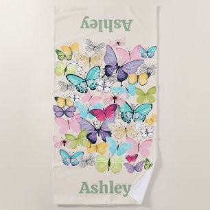 Personalized Colorful Butterflies Beach Towel