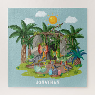 Personalized colorful cartoon Jurassic blue sky Jigsaw Puzzle