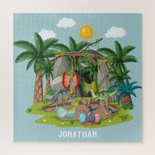 Personalized colorful cartoon Jurassic blue sky Jigsaw Puzzle (Vertical)