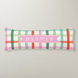Personalized Colorful Christmas Holiday Plaid Body Cushion