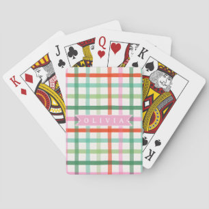 Personalized Colorful Christmas Holiday Plaid Playing Cards