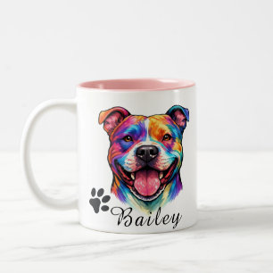 Personalized Colorful Dog Portrait Custom Pets Two-Tone Coffee Mug
