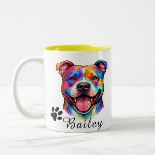 Personalized Colorful Dog Portrait Custom Pets Two-Tone Coffee Mug