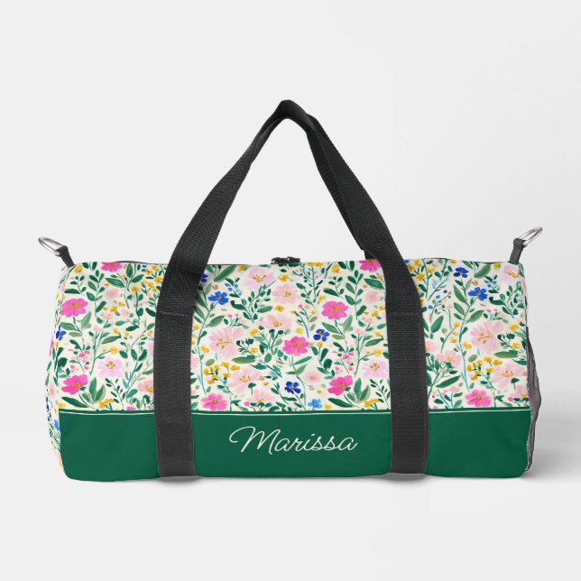 Personalized Colorful Floral Duffel Bag (Front)