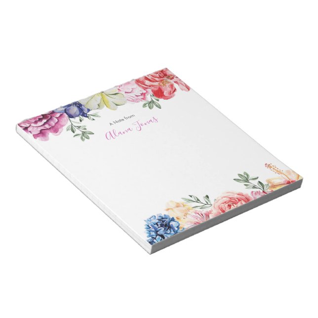 Personalized colorful floral watercolor Notepad (Angled)
