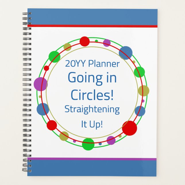 Personalized Colorful Geometric Orbit Art on Blue Planner (Front)