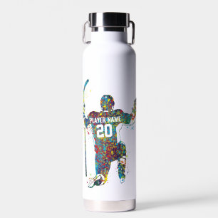 Personalized colorful Man/Boy hockey player Water Bottle