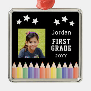 Personalized Colorful Photo First Grade Keepsake Metal Tree Decoration