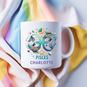 Personalized Colorful Pisces Zodiac Fish Astrology Coffee Mug