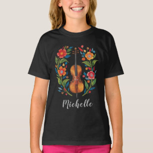 Personalized Colors Wildflower Boho Floral Violin T-Shirt