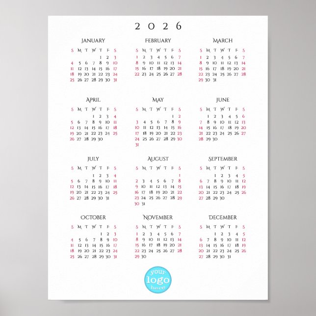 Personalized Company Business Logo 2026 Calendar Poster (Front)